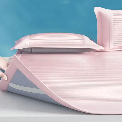 Ribbed pink soft bed mat set bedroom textured pleats