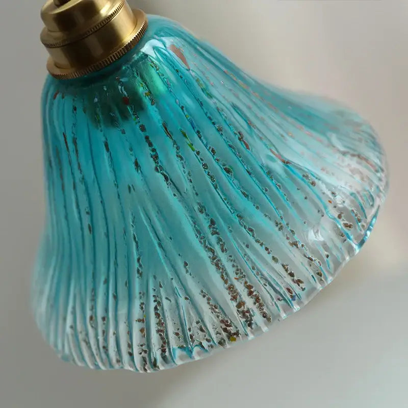 Ribbed teal blue glass led pendant light for dining room