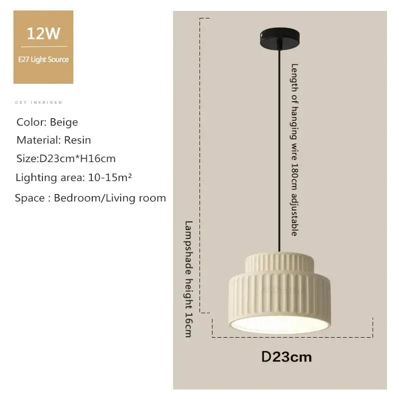 Ribbed terracotta cream resin led pendant light dining room