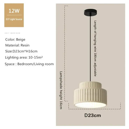 Ribbed terracotta cream resin led pendant light dining room