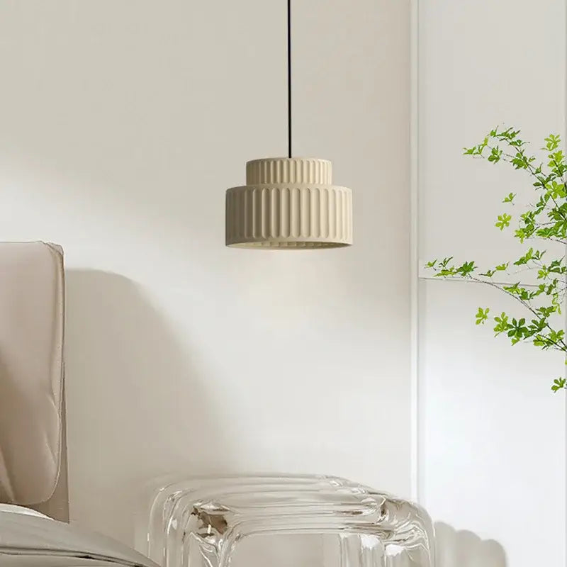 Ribbed terracotta cream resin led pendant light dining room