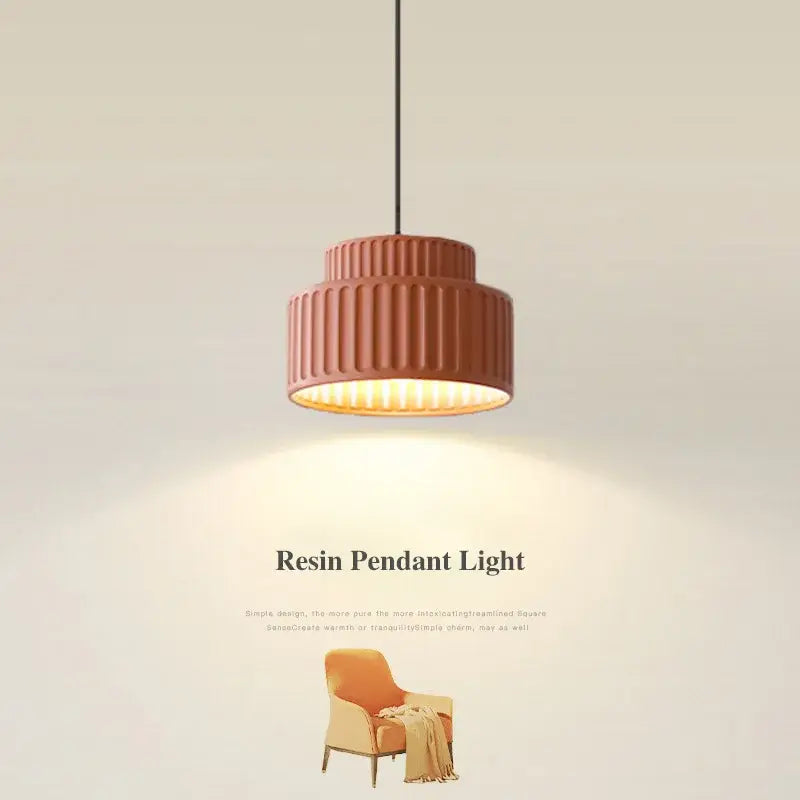 Ribbed terracotta cream resin led pendant light dining room
