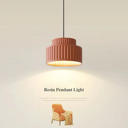 Ribbed terracotta cream resin led pendant light dining room