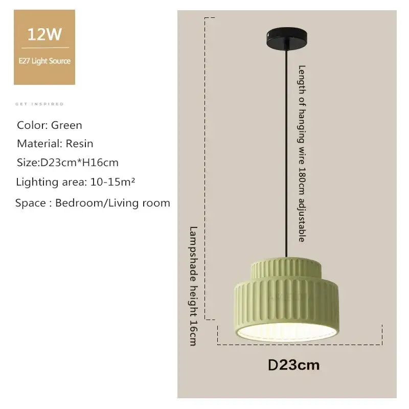 Ribbed terracotta cream resin led pendant light dining room