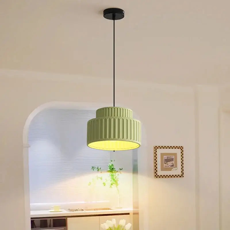 Ribbed terracotta cream resin led pendant light dining room