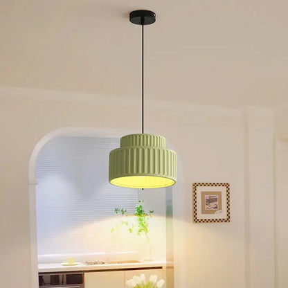 Ribbed terracotta cream resin led pendant light dining room