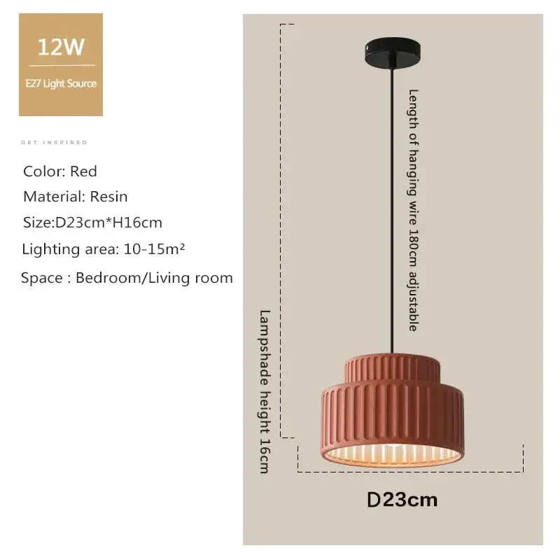 Ribbed terracotta cream resin led pendant light dining room