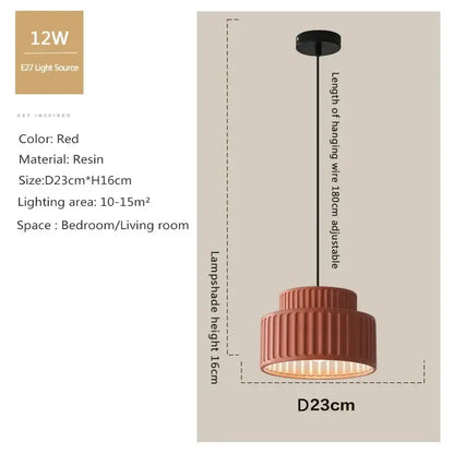 Ribbed terracotta cream resin led pendant light dining room