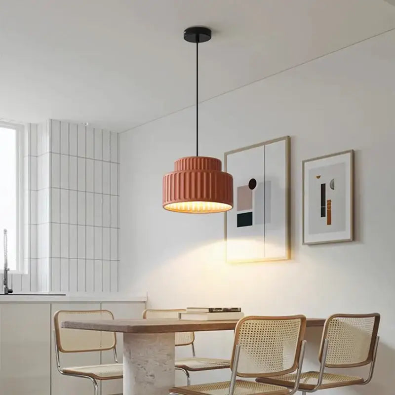 Ribbed terracotta cream resin led pendant light dining room