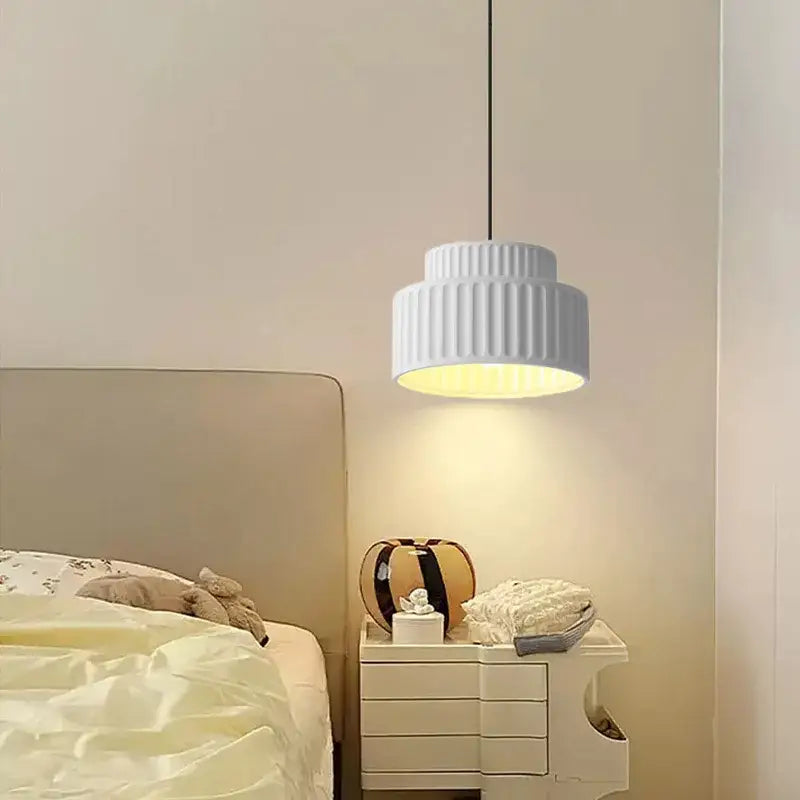 Ribbed terracotta cream resin led pendant light dining room