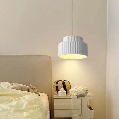 Ribbed terracotta cream resin led pendant light dining room