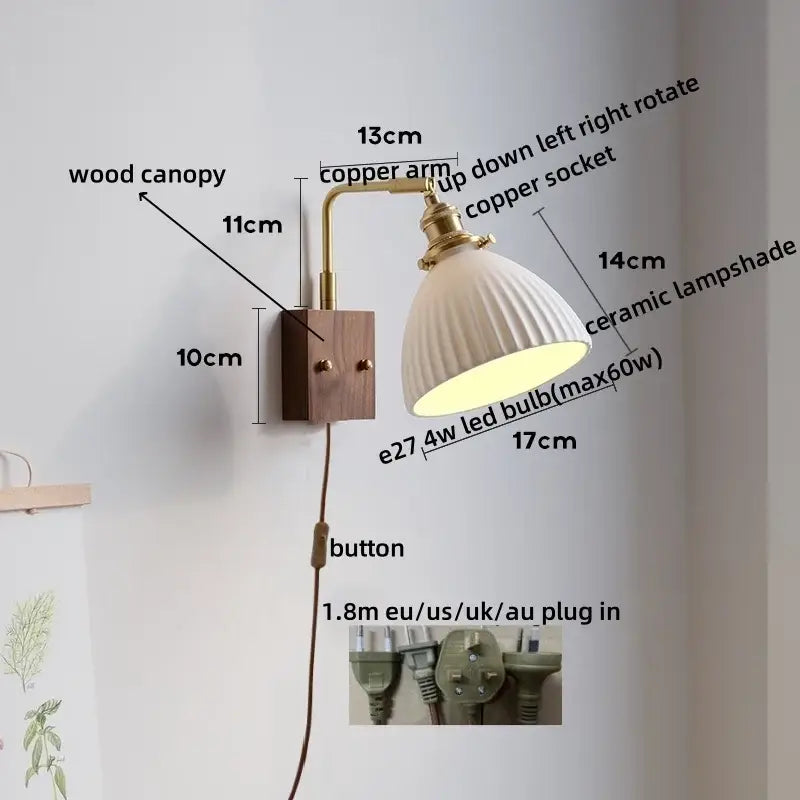 Ribbed white ceramic and copper led wall lamps – bedroom mirror light