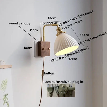 Ribbed white ceramic and copper led wall lamps – bedroom mirror light