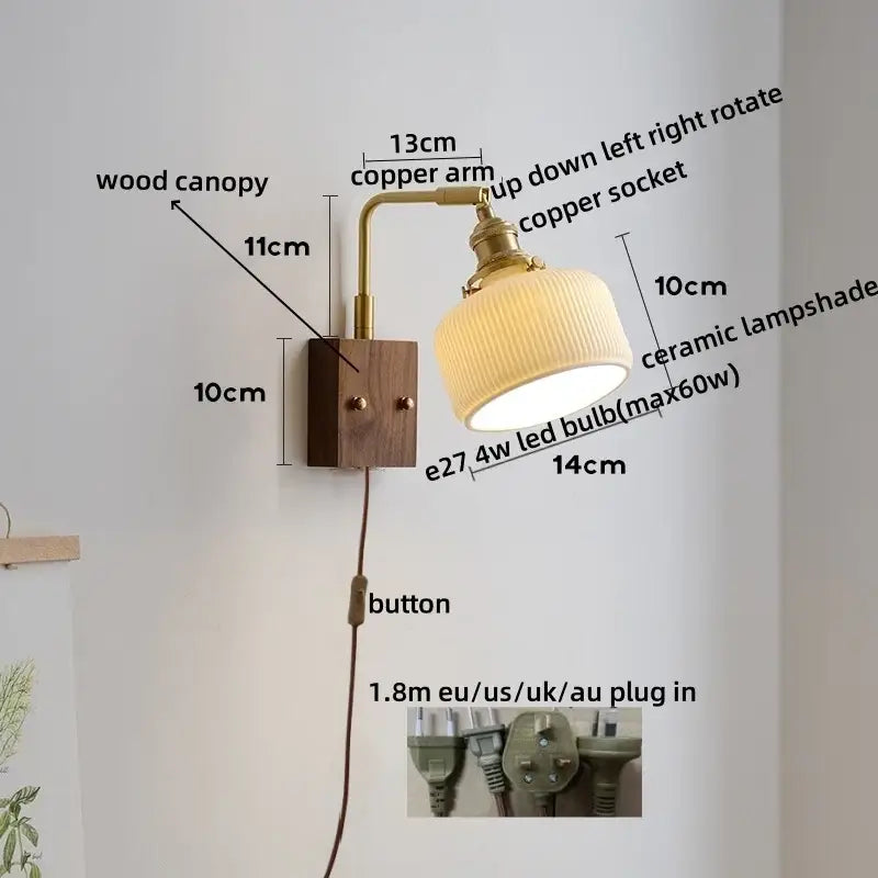 Ribbed white ceramic and copper led wall lamps – bedroom mirror light