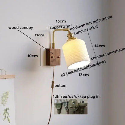 Ribbed white ceramic and copper led wall lamps – bedroom mirror light