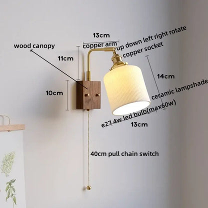Ribbed white ceramic and copper led wall lamps – bedroom mirror light