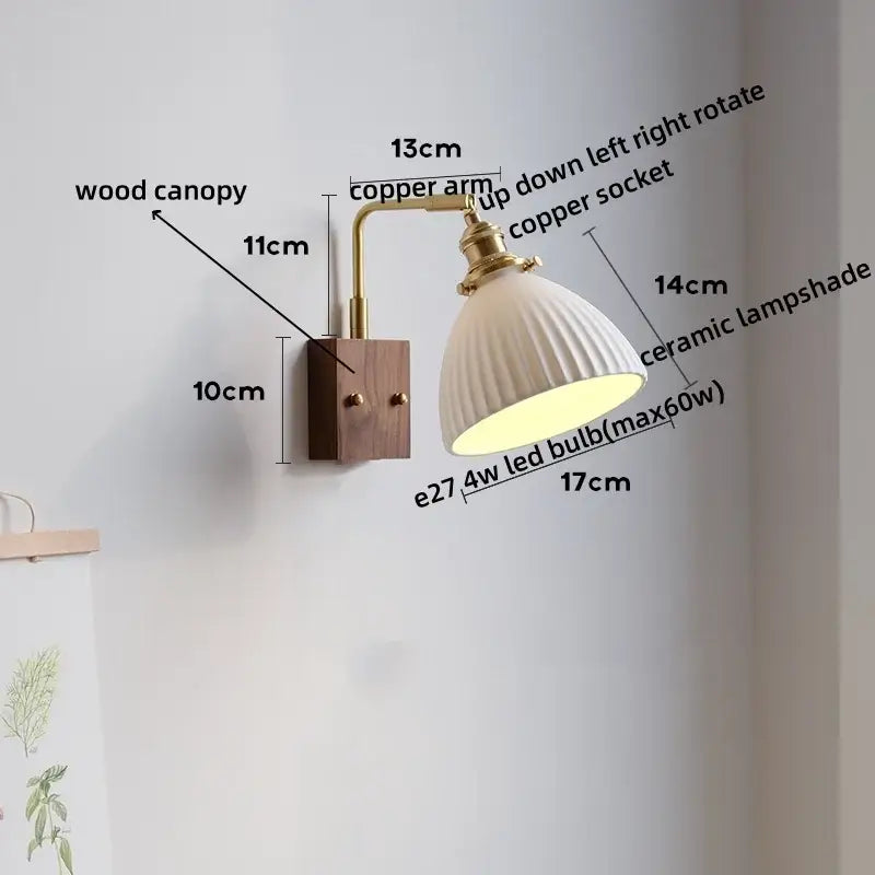 Ribbed white ceramic and copper led wall lamps – bedroom mirror light