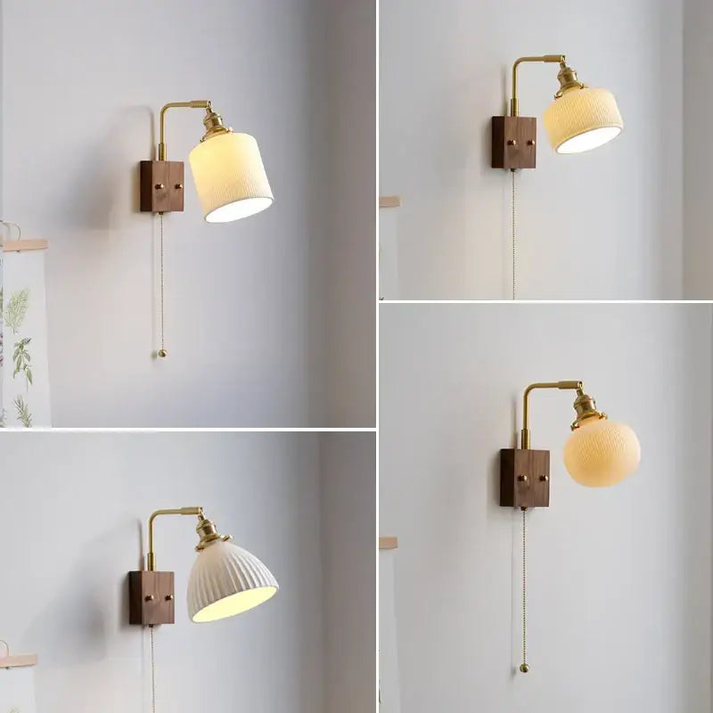 Ribbed white ceramic and copper led wall lamps – bedroom mirror light