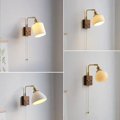 Ribbed white ceramic and copper led wall lamps – bedroom mirror light