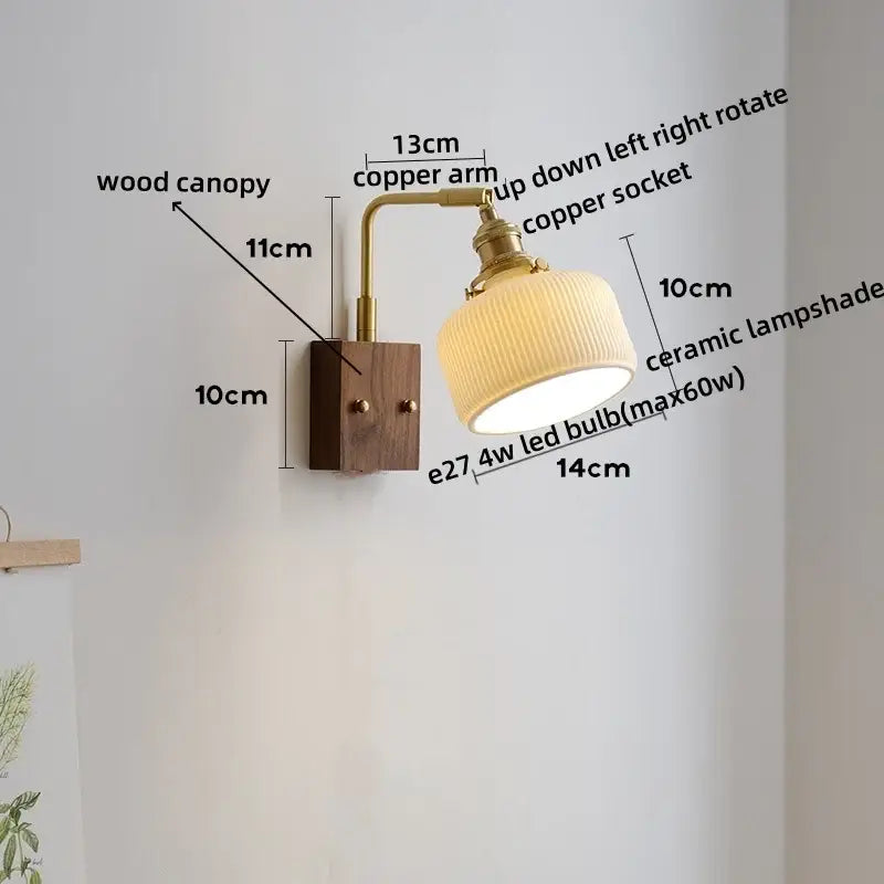 Ribbed white ceramic and copper led wall lamps – bedroom mirror light