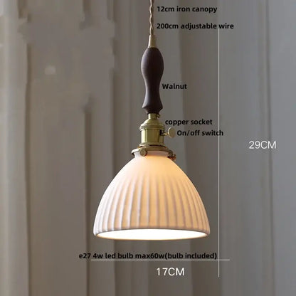 Ribbed white ceramic pendant light fixture kitchen brass knob switch