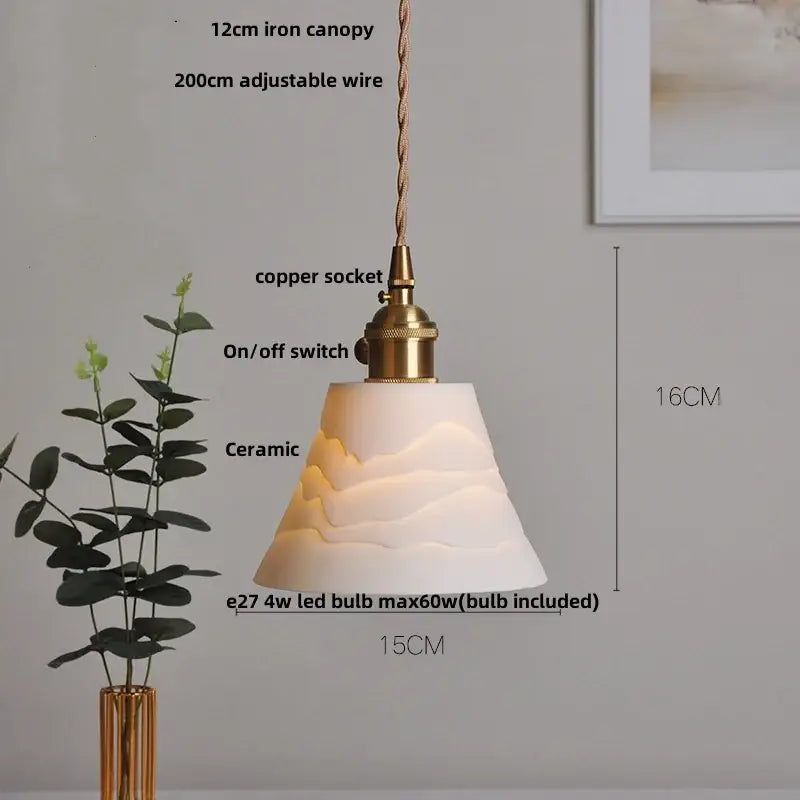Ribbed white ceramic pendant light fixture kitchen brass knob switch