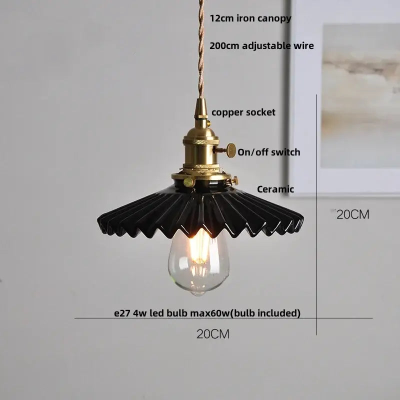 Ribbed white ceramic pendant light fixture kitchen brass knob switch