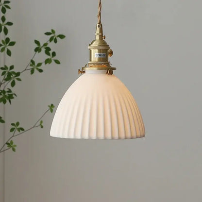 Ribbed white ceramic pendant light fixture kitchen brass knob switch