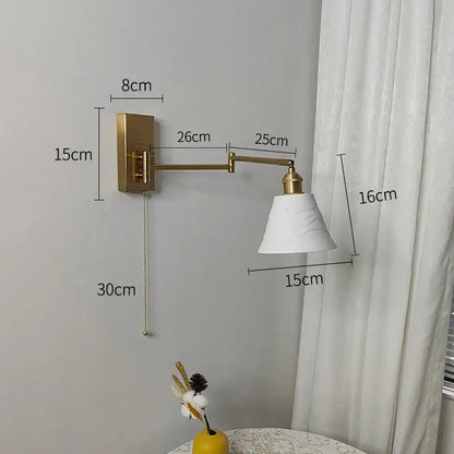 Ribbed yellow ceramic brass swing arm wall sconce bedroom light