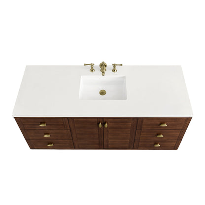 James Martin Amberly 60" Dual Mount Single Bathroom Vanity, Mid-Century Walnut