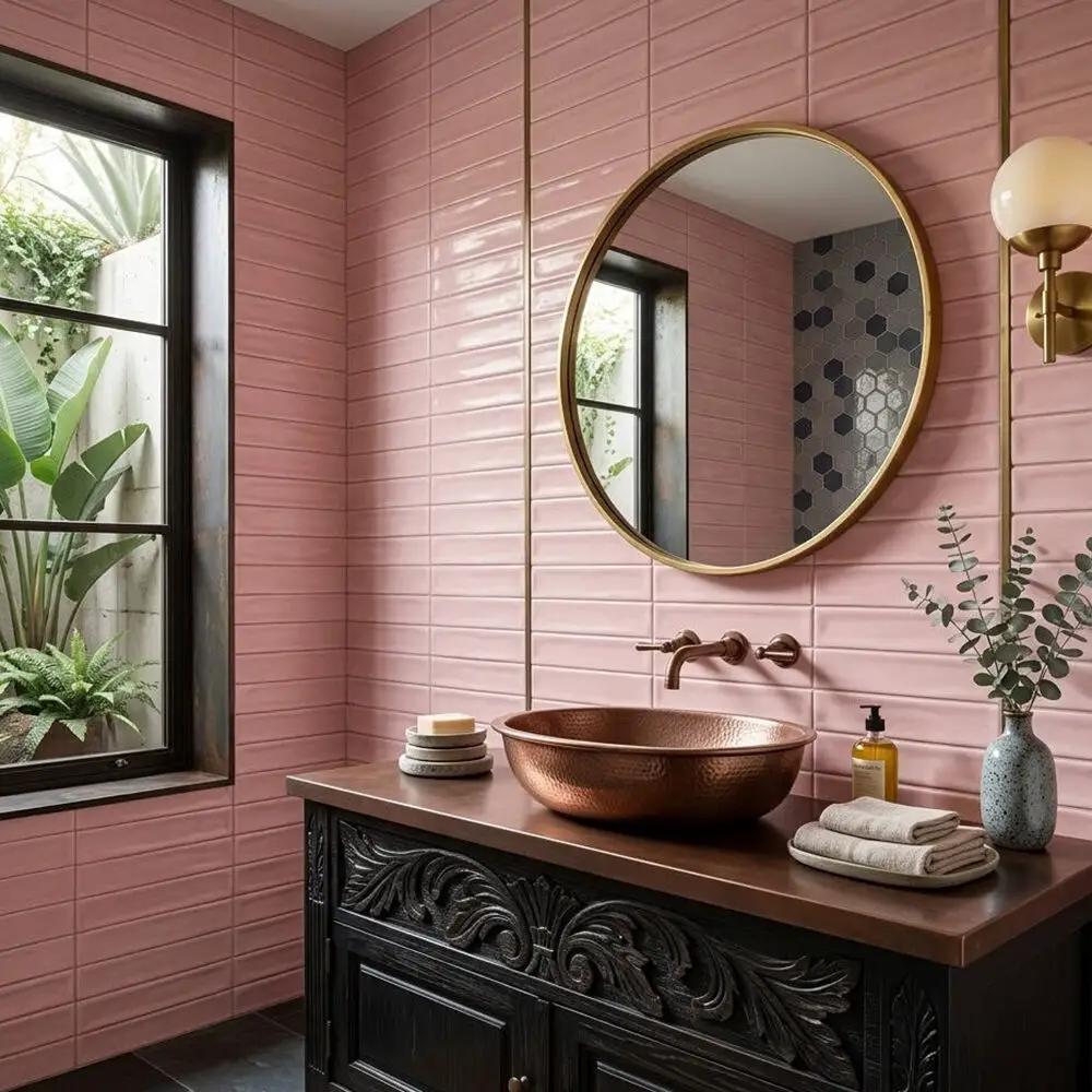 Roca Flow Velvet Pink Polished Ceramic Tiles 3x12