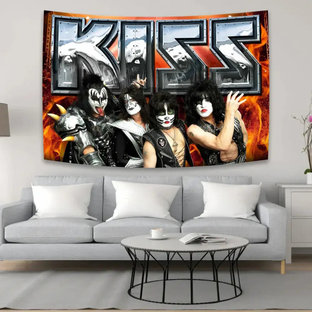 Rock kiss band canvas tapestry – living room black & silver wall art
