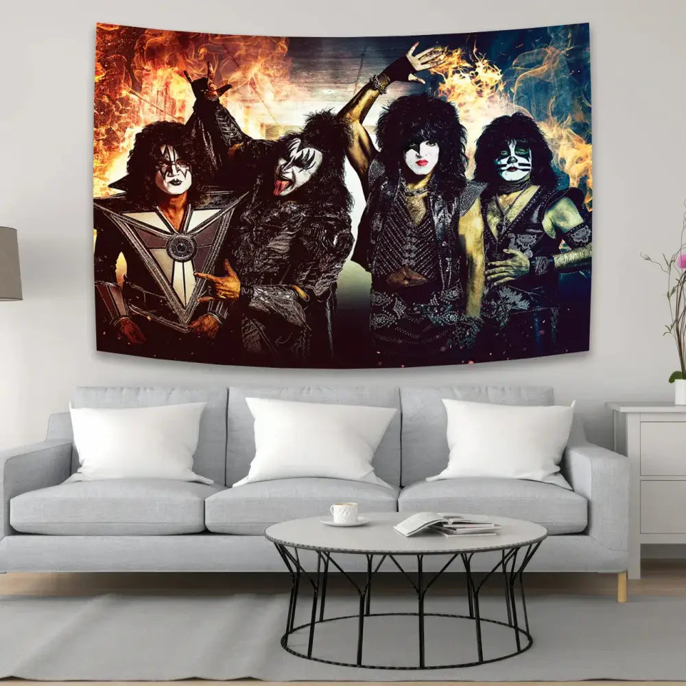 Rock kiss band canvas tapestry – living room black & silver wall art