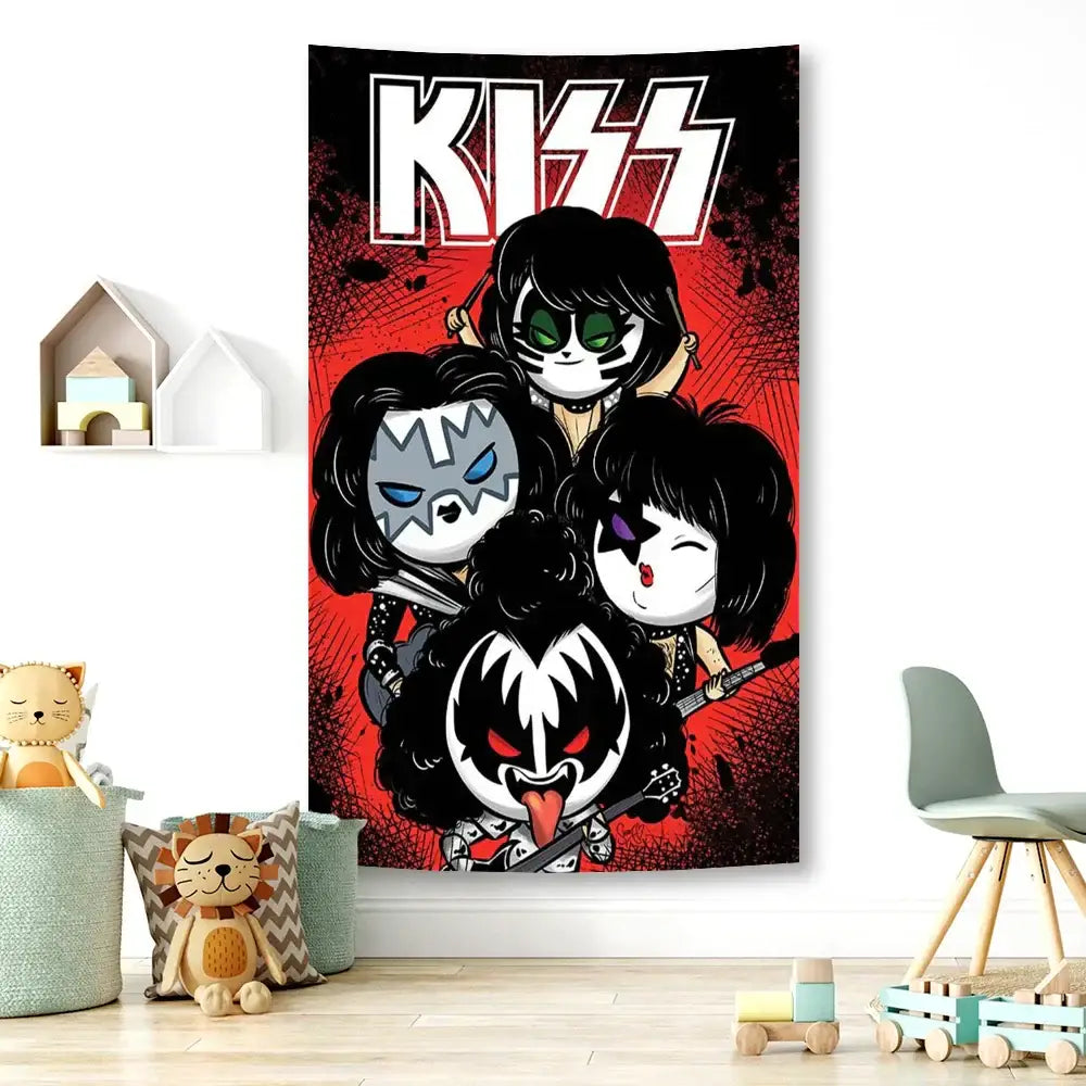 Rock kiss band canvas tapestry – living room black & silver wall art