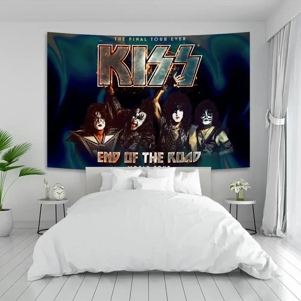 Rock kiss band canvas tapestry – living room black & silver wall art