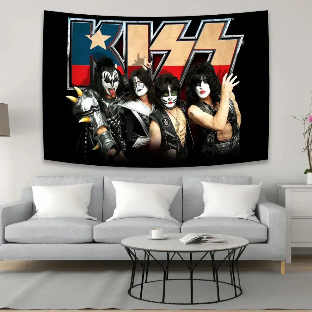 Rock kiss band canvas tapestry – living room black & silver wall art