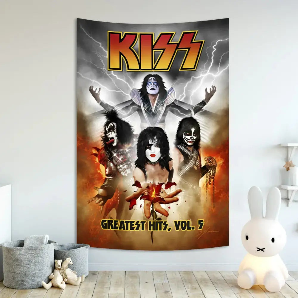 Rock kiss band canvas tapestry – living room black & silver wall art