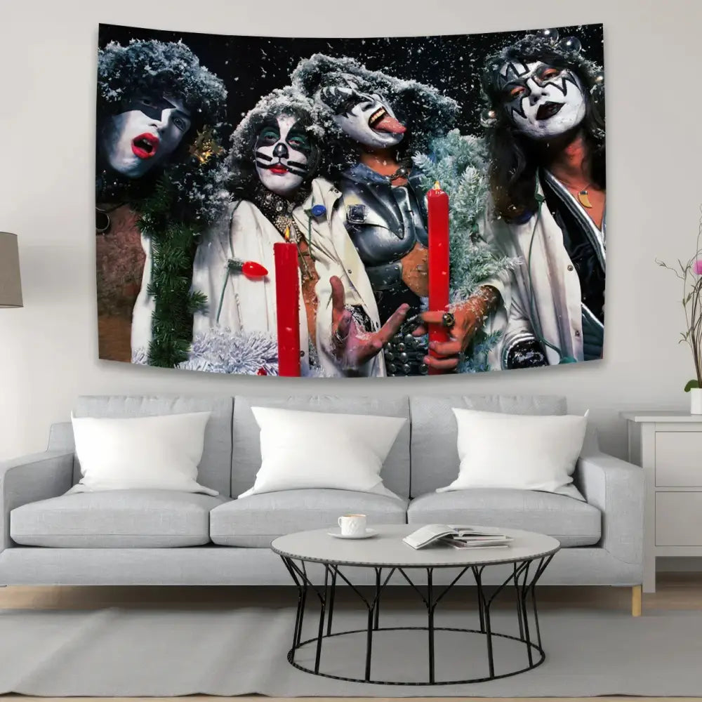 Rock kiss band canvas tapestry – living room black & silver wall art