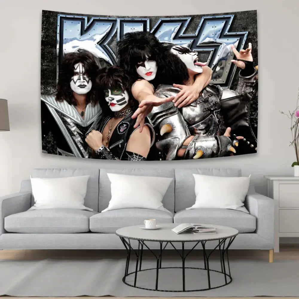 Rock kiss band canvas tapestry – living room black & silver wall art