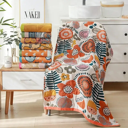 Romantic beige & black floral cotton bath towel bathroom decor
