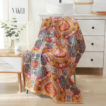 Romantic beige & black floral cotton bath towel bathroom decor