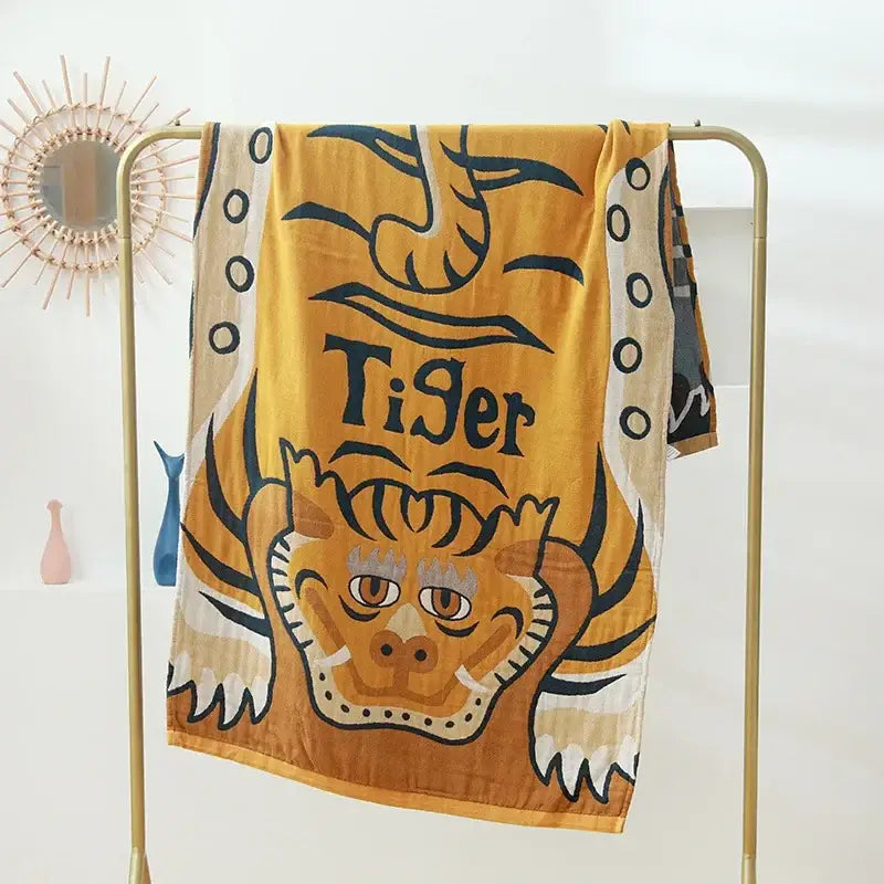 Romantic beige & black floral cotton bath towel bathroom decor