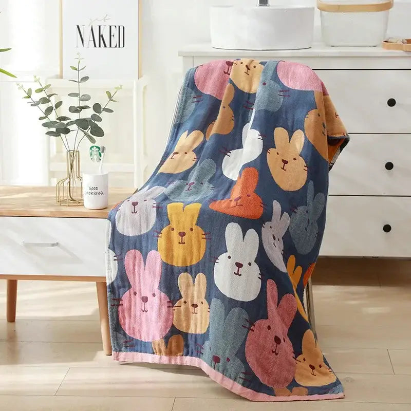 Romantic beige & black floral cotton bath towel bathroom decor