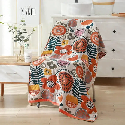 Romantic beige & black floral cotton bath towel bathroom decor
