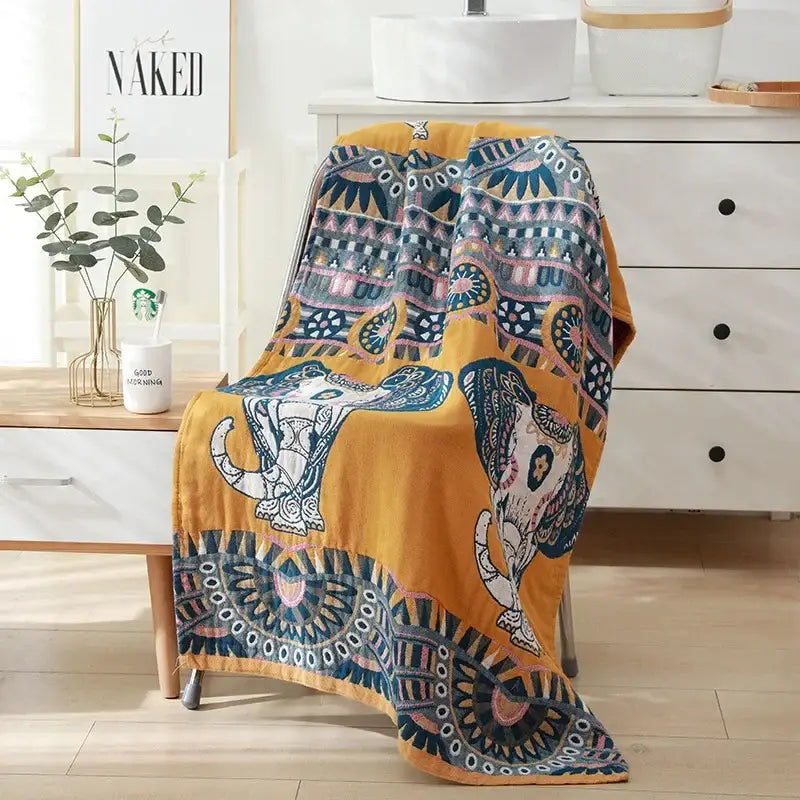 Romantic beige & black floral cotton bath towel bathroom decor