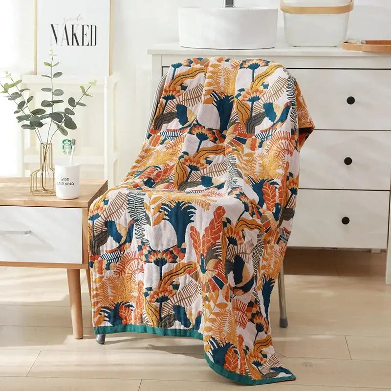 Romantic beige & black floral cotton bath towel bathroom decor