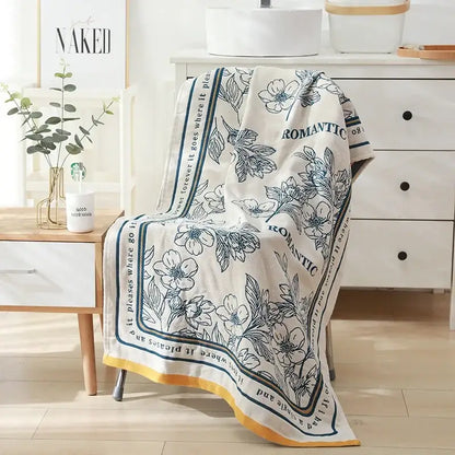 Romantic beige & black floral cotton bath towel bathroom decor