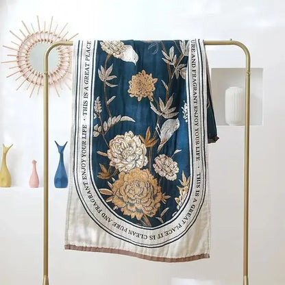Romantic beige & black floral cotton bath towel bathroom decor