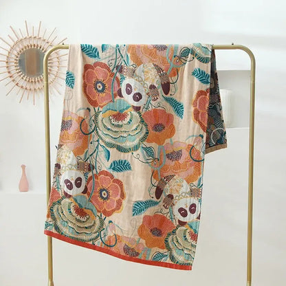 Romantic beige & black floral cotton bath towel bathroom decor