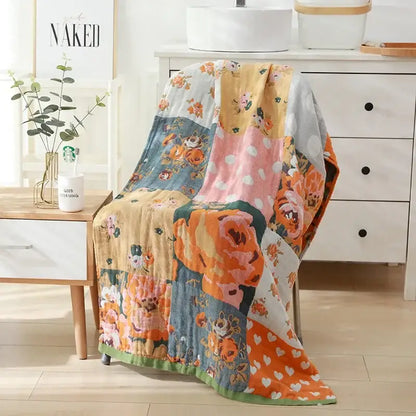 Romantic beige & black floral cotton bath towel bathroom decor